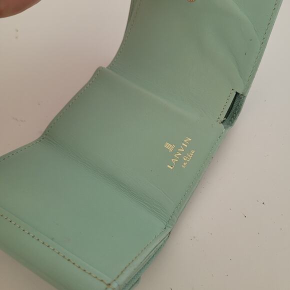 Lanvin Unisex Blue Teal Trifold Leather Wallet Card Bill Coin Compact Small Box - Picture 4 of 10